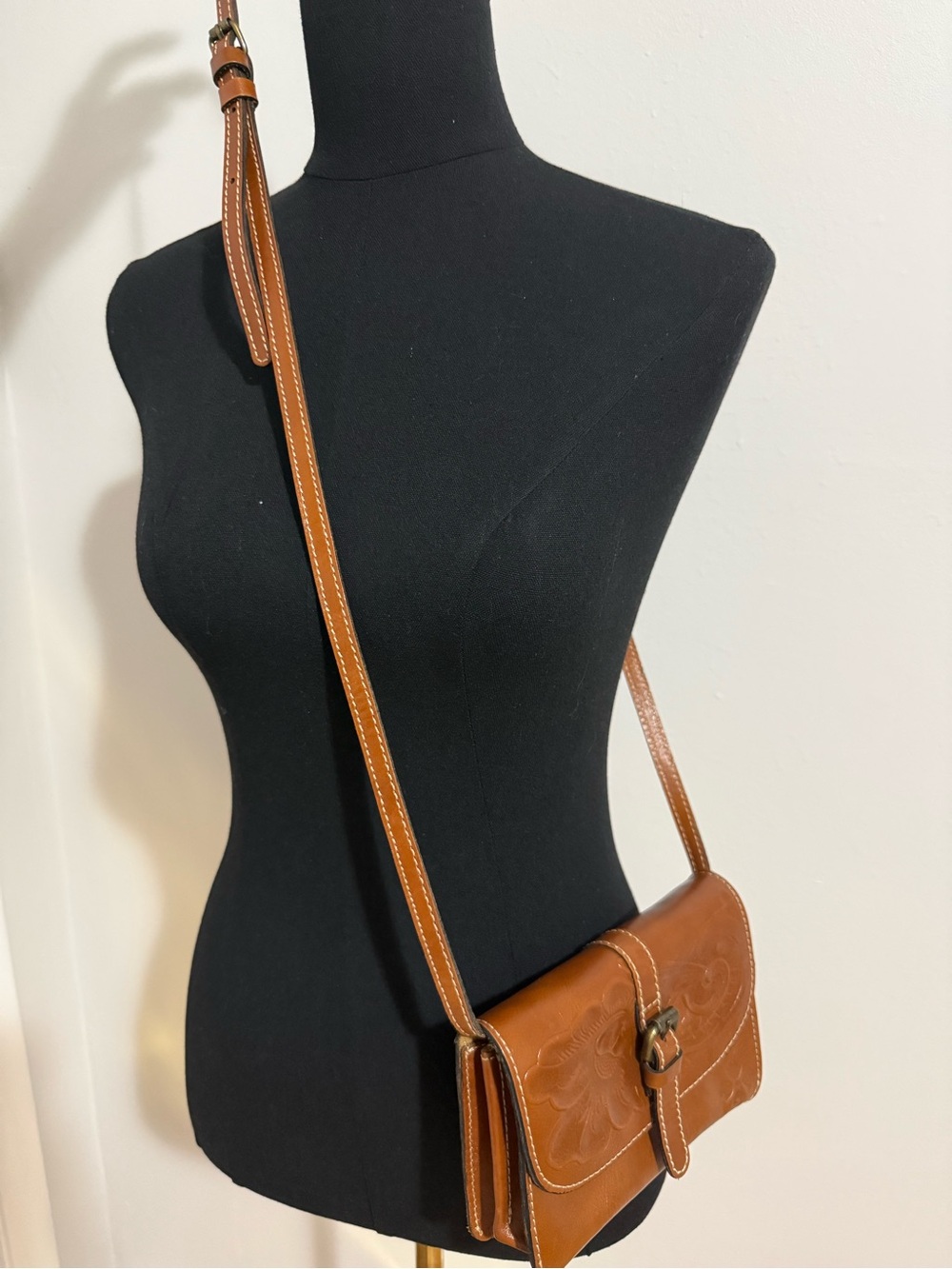 Patricia Nash Cognac Leather Embossed Crossbody